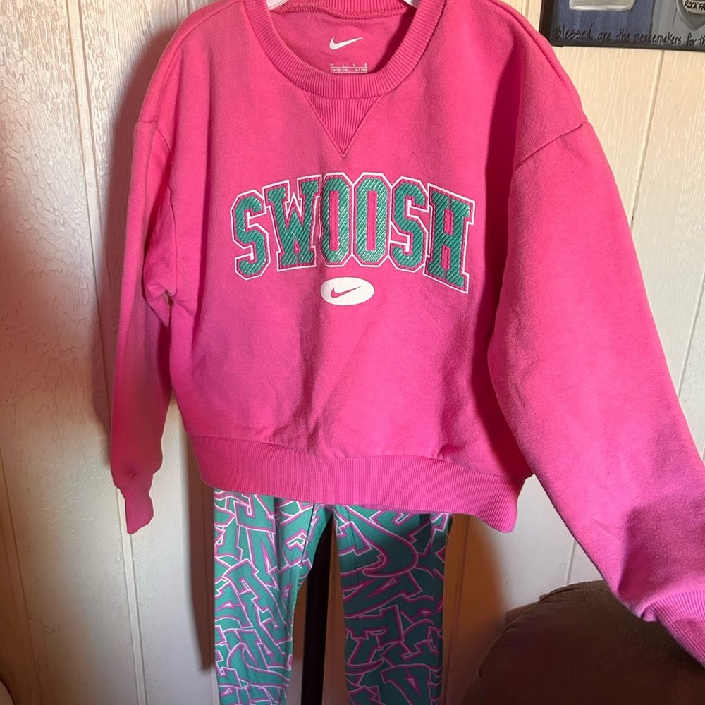 Nike Pink and Green Kids Sweatshirt & leggings set, size 6X